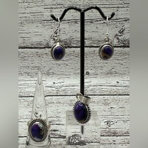 Purple Dahlia Turquoise and Silver Jewelry Set